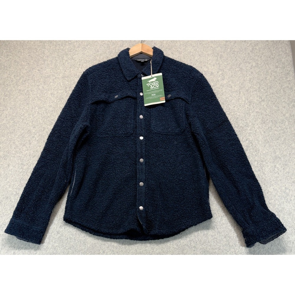 NWT Toad&Co Womens Telluride Sherpa Fleece Shirt Jacket Navy Blue Flap Pocket M